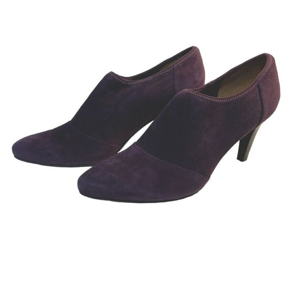 Ecco Booties Women Size 10 (41) Purple Suede Pull On Pointed Toe 3” Black Heel - Picture 2 of 12